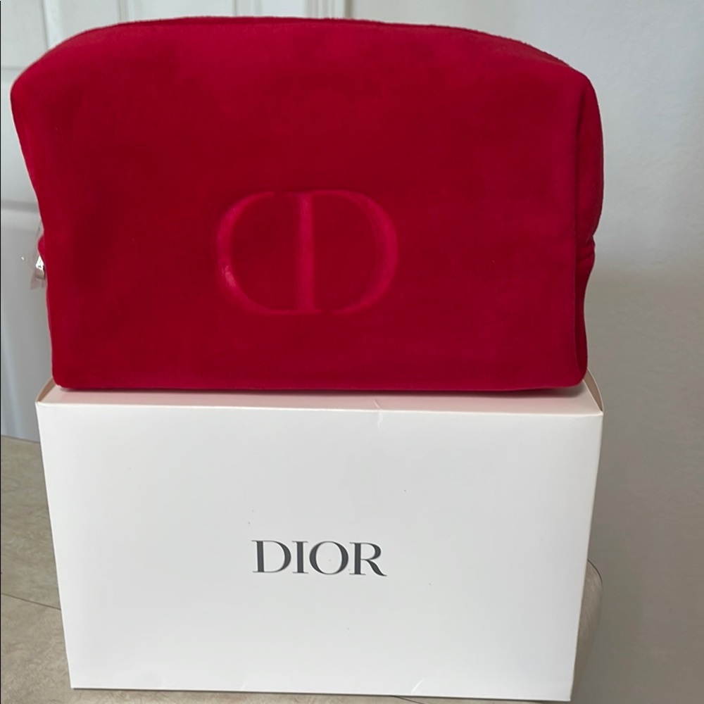 Dior Christmas Cranberry Red Velvet Bag Makeup Cosmetics Original Box NWT